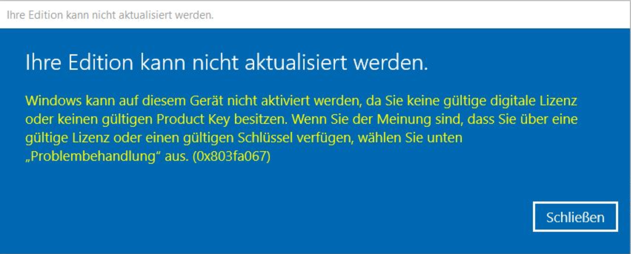 Softwareking24 Windows 10 Aktivierungs Fehler 0x803fa067 Faq 6039